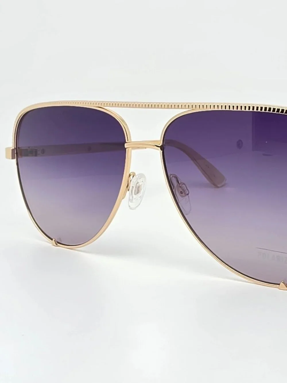 Quay Australia High Key Luxe Gold Frame Polarized Purple Lens Aviator Sunglasses